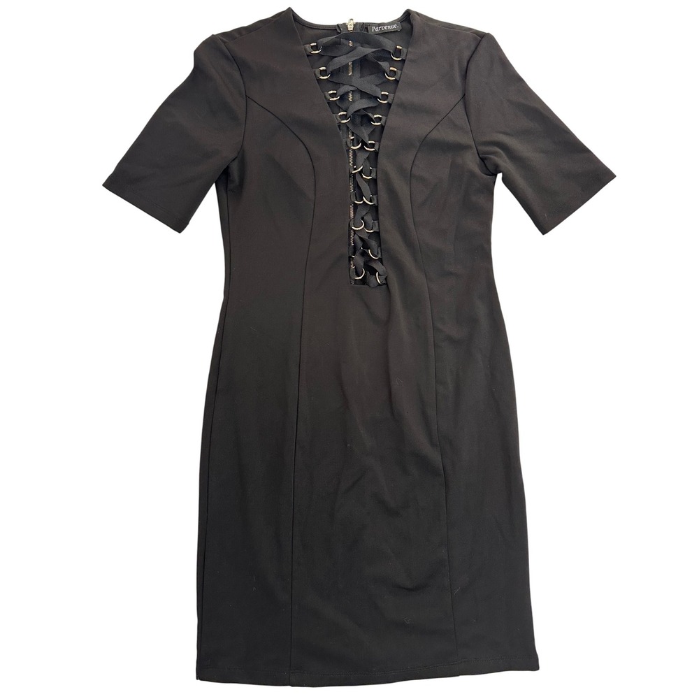 Parvenue Black Dress Short Sleeve Lace Up Front Women's Medium‎ Goth Witchcore